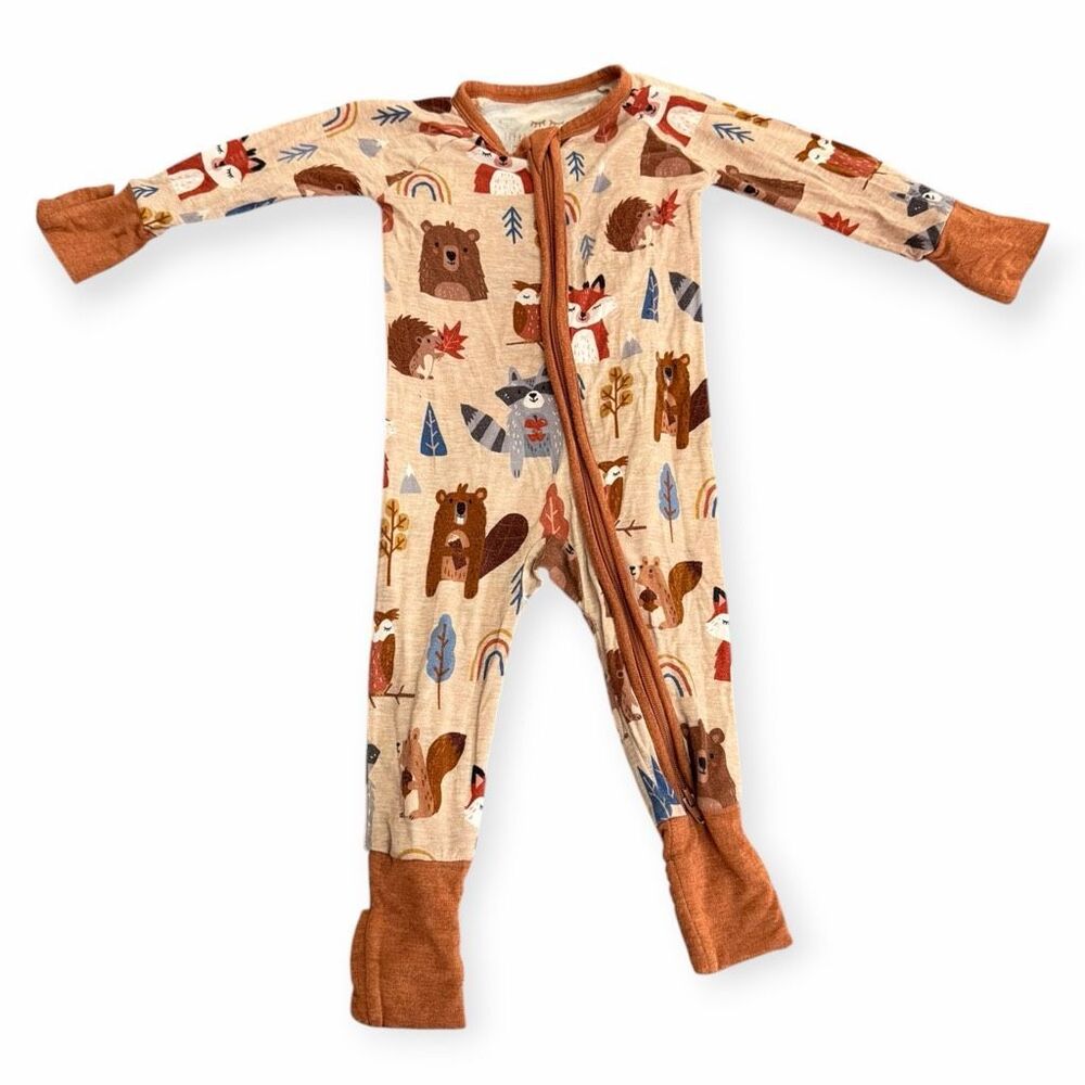 Little Sleepies Woodland Friends Bamboo Zipper pajama Romper Baby size 0/3M